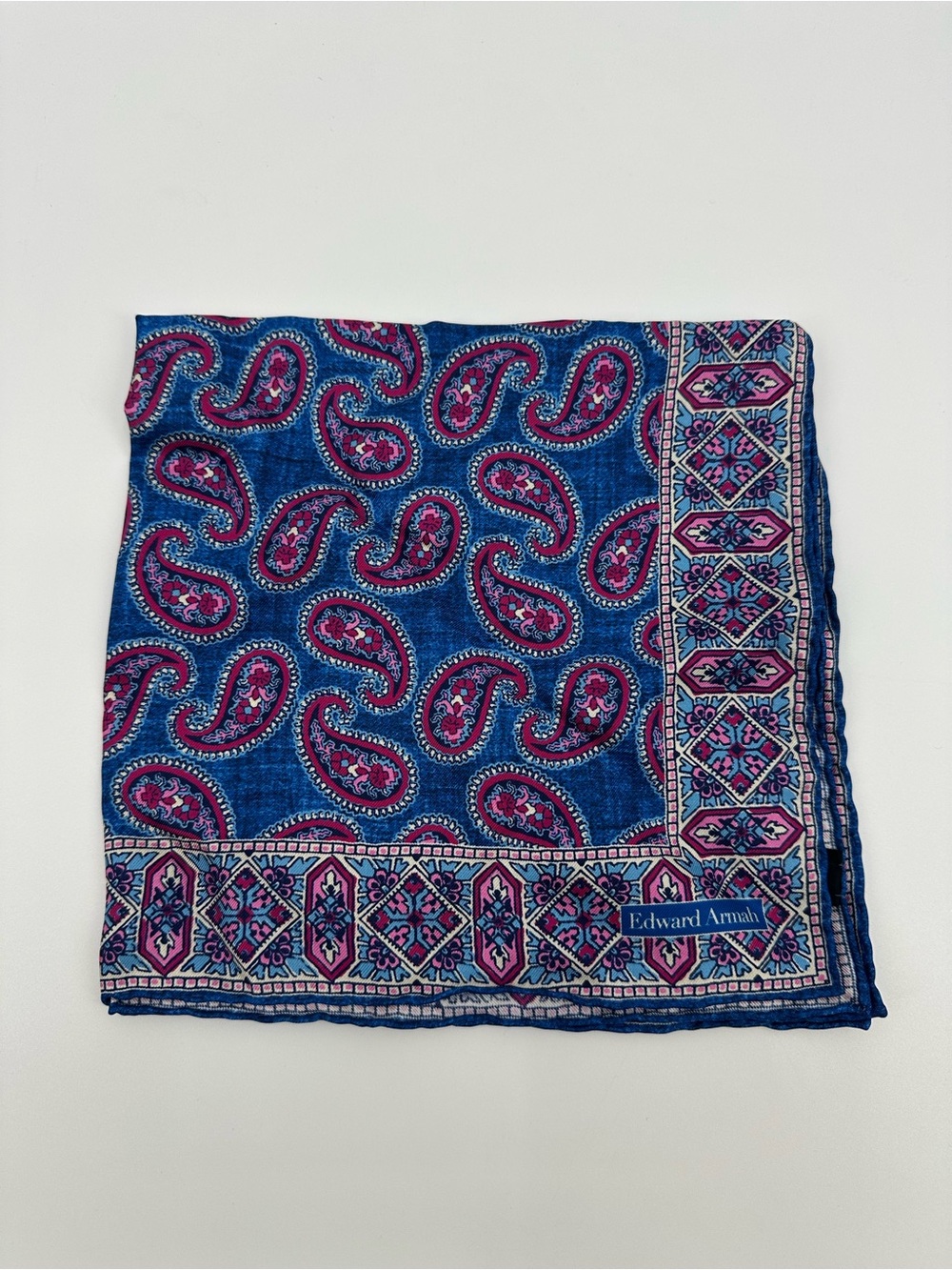 Edward Armah Silk Blue & Magenta Paisley Patterned Pocket Square